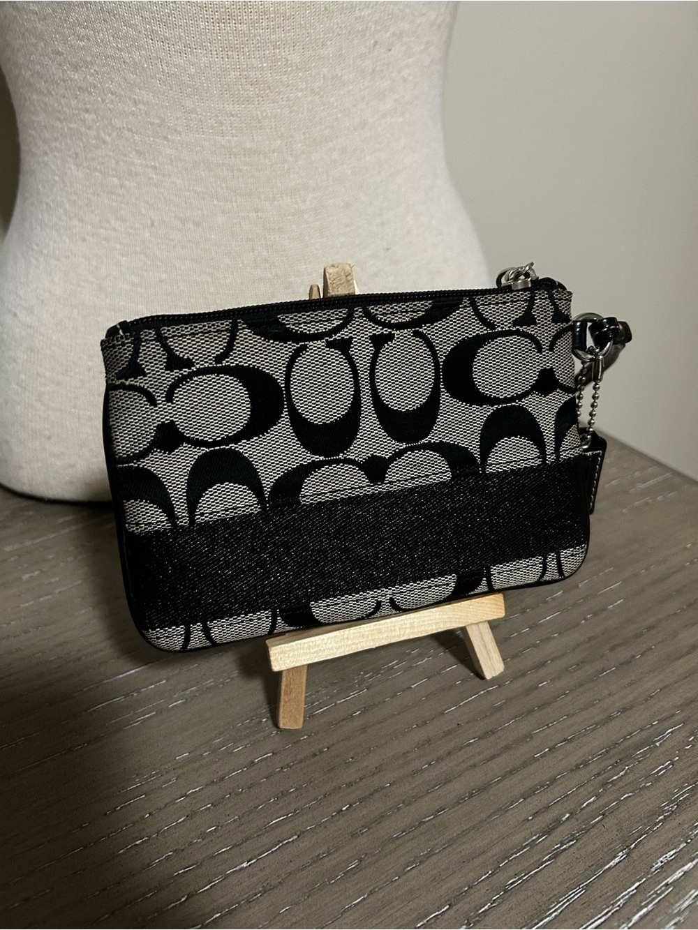 COACH Black Stripe Signature Jacquard Wristlet | Vintage Y2K | EUC